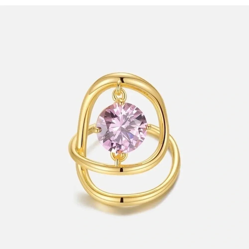 Jess 18k Gold Plates Geometric Pink CZ Ring